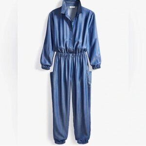 Women draped chambray jumpsuit - wash blue - on 34th brand - size X-SMALL